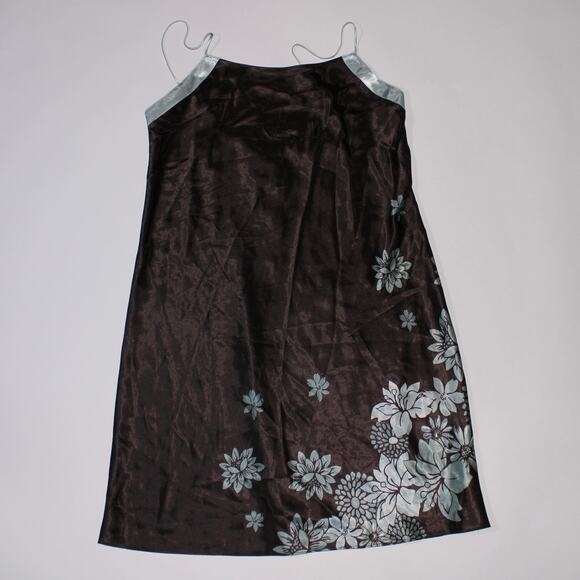 Morgan Taylor Intimates Brown Slip Dress With Blue Details And Flowers Size M - Picture 1 of 4
